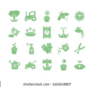 tractor and gardening icon set over white background, silhouette style, vector illustration