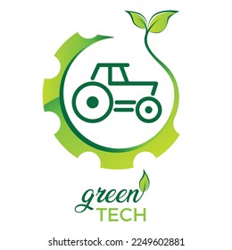 Tractor, equipo, planta, hoja, medio ambiente - logotipo de tecnología verde 