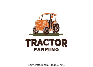 Tractor graphic with grass illustration farm agriculture logo design