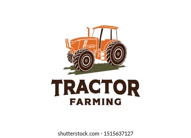 Tractor graphic with grass illustration farm agriculture logo design