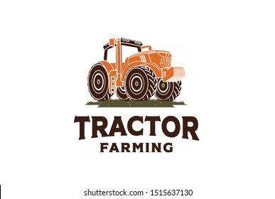 Tractor graphic with grass illustration farm agriculture logo design