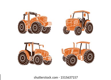 Tractor graphic with grass illustration farm agriculture logo design set