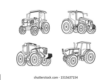 Tractor graphic line art illustration farm agriculture logo design set