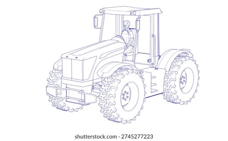tractor graphic sketch 3d illustration