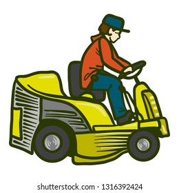 Tractor grass cutter icon. Hand drawn illustration of tractor grass cutter vector icon for web design