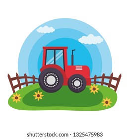 tractor in the grass farm