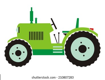 Tractor, green color, vector icon, isolated object