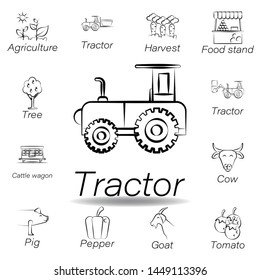 tractor hand draw icon. Element of farming illustration icons. Signs and symbols can be used for web, logo, mobile app, UI, UX