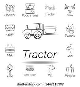 tractor hand draw icon. Element of farming illustration icons. Signs and symbols can be used for web, logo, mobile app, UI, UX