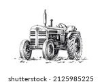 tractor hand drawing sketch engraving illustration style