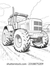 Tractor hand drawing sketch engraving illustration style. Tractor outline drawing, vector outlines of tractor.