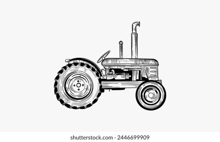 tractor hand drawing sketch engraving illustration style