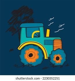tractor with hand drawn vector , graphic design for tshirt and other print