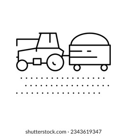 tractor with harvest on field line icon vector. tractor with harvest on field sign. isolated contour symbol black illustration