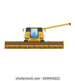 Tractor, harvester for grain harvesting. Combine, tractor. Agro-industrial complex, machinery for harvesting, farm agricultural machinery. Comercial transport, plowing equipment. Vector illustration.