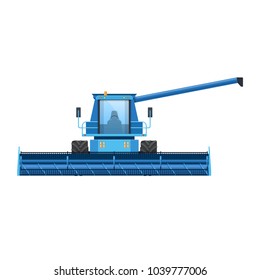 Tractor, harvester for grain harvesting. Combine, tractor. Agro-industrial complex, machinery for harvesting, farm agricultural machinery. Combine harvester, comercial transport. Vector illustration.