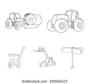 Tractor, hay balancer and other agricultural devices. Agricultural machinery set collection icons in outline style vector symbol stock illustration web.