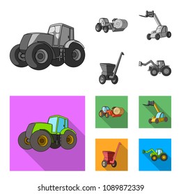 Tractor, hay balancer and other agricultural devices. Agricultural machinery set collection icons in monochrome,flat style vector symbol stock illustration web.