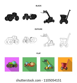 Tractor, hay balancer and other agricultural devices. Agricultural machinery set collection icons in black,flat,outline style vector symbol stock illustration web.