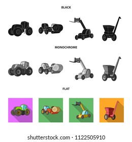 Tractor, hay balancer and other agricultural devices. Agricultural machinery set collection icons in black, flat, monochrome style vector symbol stock illustration web.