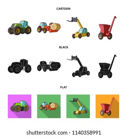 Tractor, hay balancer and other agricultural devices. Agricultural machinery set collection icons in cartoon,black,flat style vector symbol stock illustration web.