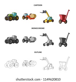 Tractor, hay balancer and other agricultural devices. Agricultural machinery set collection icons in cartoon,outline,monochrome style vector symbol stock illustration web.