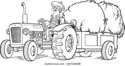 Tractor with hay in the cart illustration
