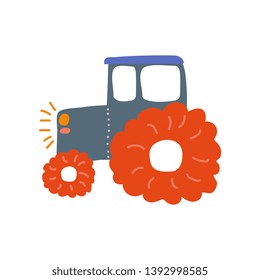 Tractor, Heavy Agricultural Industrial Machinery, Side View, Cartoon Vector Illustration
