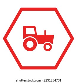 Tractor and hexagon on white