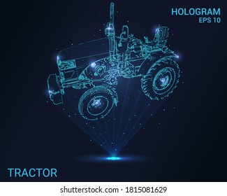 Tractor hologram. Holographic projection of the tractor. A flickering energy stream of particles. Scientific design minitractor.