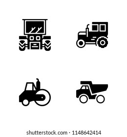 tractor icon. 4 tractor vectors with tractor, dumper and road roller icons for web and mobile app