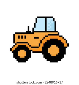  tractor icon 8 bit, pixel art agricultural  icon for game  logo. 