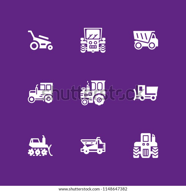 tractor icon. 9\
tractor vectors with snowplow, bulldozer, tractor and dumper icons\
for web and mobile app