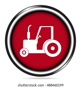 Tractor icon, Agriculture tractor on red button