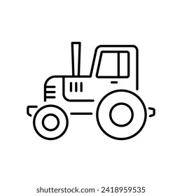 Tractor icon. Black contour linear silhouette. Editable strokes. Side view. Vector simple flat graphic illustration. Isolated object on a white background. Isolate.