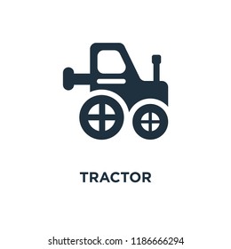 Tractor icon. Black filled vector illustration. Tractor symbol on white background. Can be used in web and mobile.