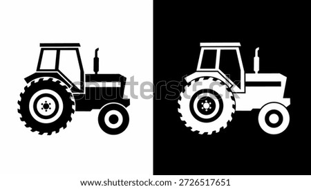 Tractor Icon Black and White Farming Vehicle Silhouette Set