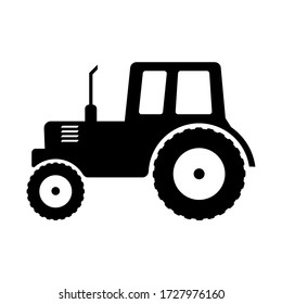 Tractor icon. Black and white vector illustration farm transport.