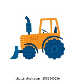 Tractor icon. Cartoon drawing. Colored silhouette. Side view. Vector simple flat graphic illustration. The isolated object on a white background. Isolate.