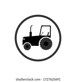 icono del tractor en un círculo, emblema, logotipo, negocio, agroindustria, ilustración del vector de servicios
