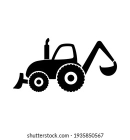 Tractor icon. Construction machinery. Black silhouette. Side view. Vector simple flat graphic illustration. The isolated object on a white background. Isolate.