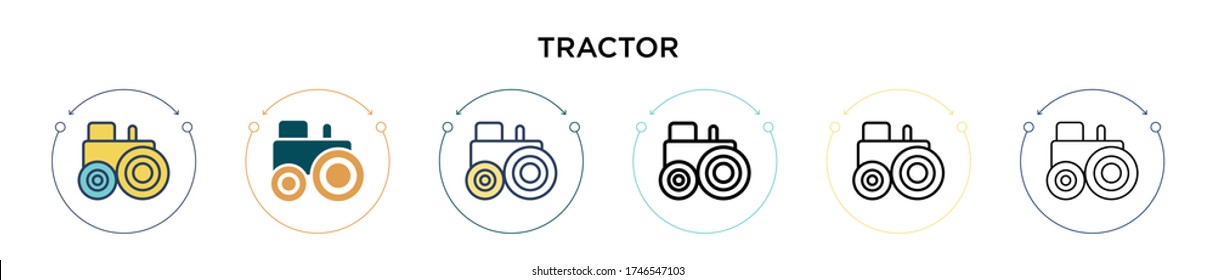Traktorsymbol in voller, dünner Linie, Umriss und Strichstil. Vector Illustration von zwei farbigen und schwarzen Traktorsymbolen kann für mobile, ui, web-basierte
