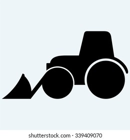 Tractor icon. Isolated on blue background. Vector silhouettes