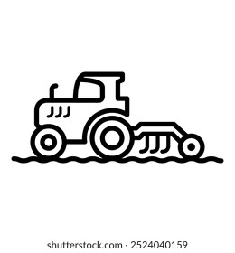 Icono de tractor en estilo de línea y trazo editable. Icono de tecnología agrícola en estilo de línea y trazo editable
