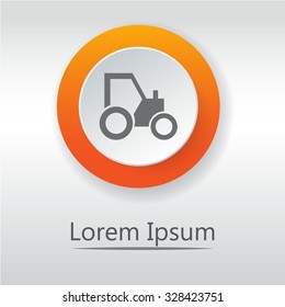 Tractor icon. orange button. vectot.