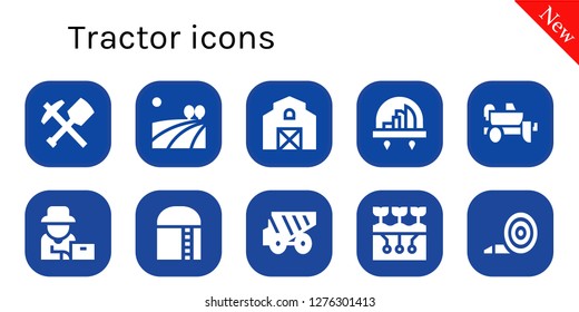  tractor icon set. 10 filled tractor icons. Simple modern icons about  - Mine, Field, Barn, City, Trailer, Farmer, Harvest, Dump truck, Farming, Blower