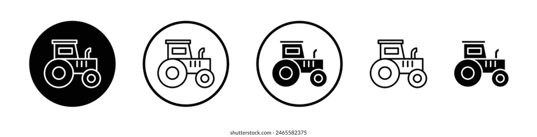 Tractor icon set. Agriculture field equipment sign and farmer tractor machine icon.