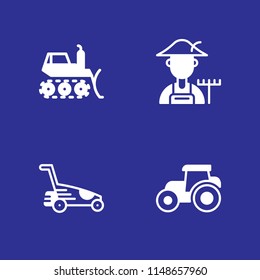 tractor icon set. bulldozer, farmer and lawnmower vector icon for graphic design and web