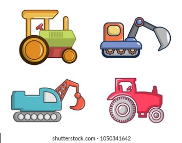 Tractor icon set. Cartoon set of tractor vector icons for web design isolated on white background