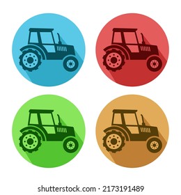 tractor icon set, circle, vector illustration 